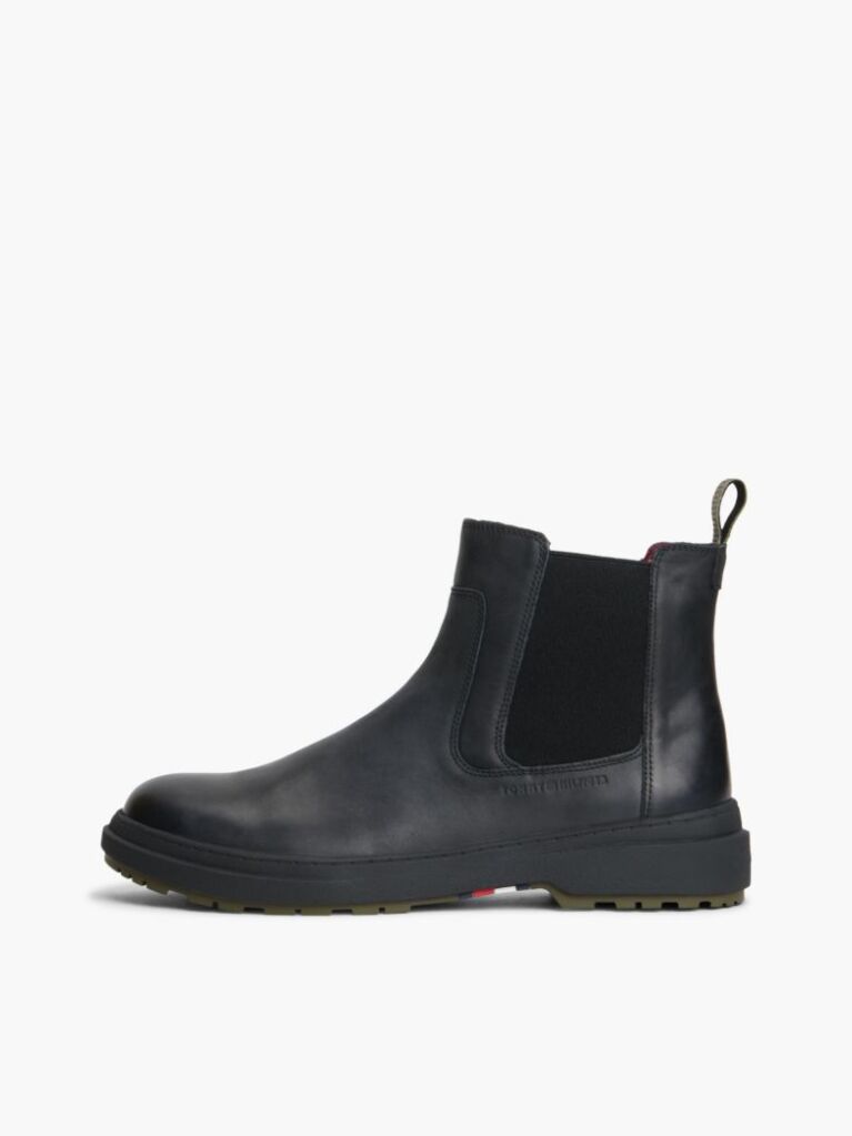 Black Outdoor Warm Lining Leather Chelsea Boots  Men