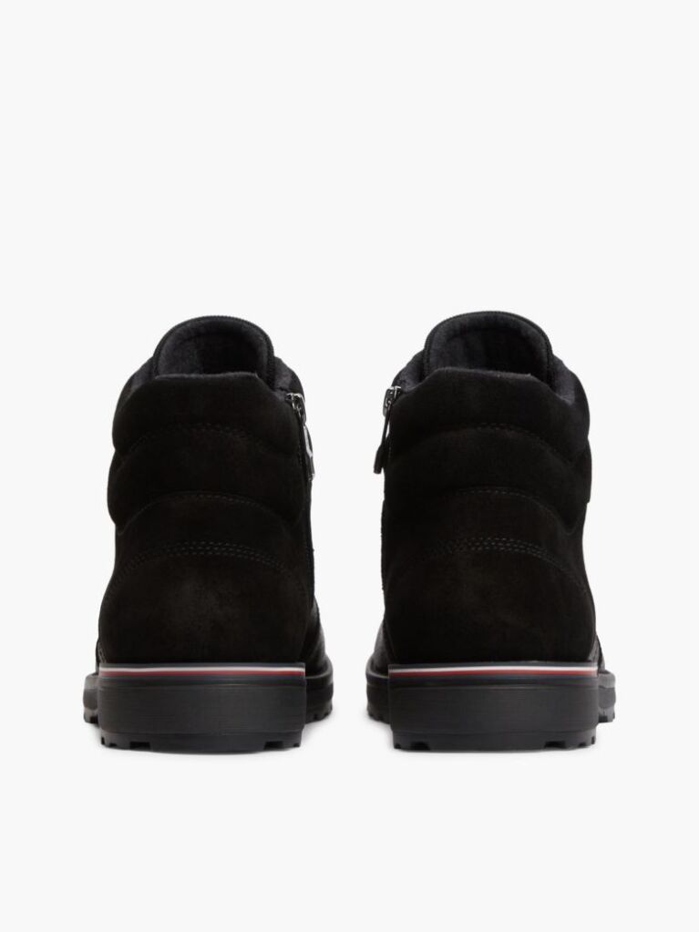Black Leather Outdoor Cleat Mixed Texture Boots  Men
