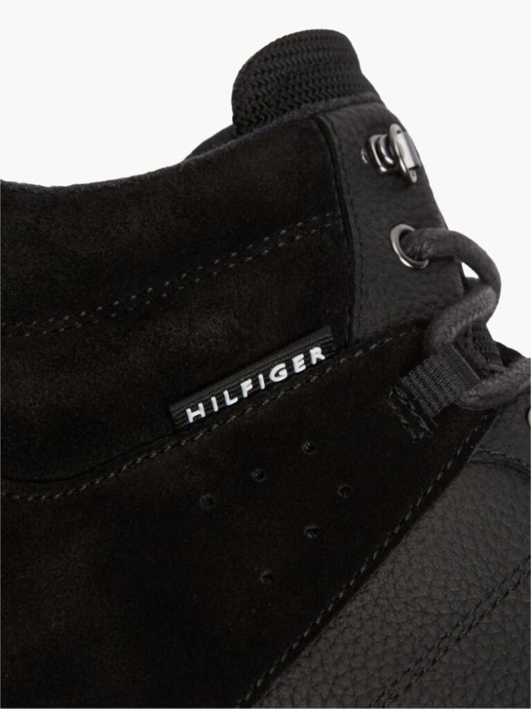 Black Leather Outdoor Cleat Mixed Texture Boots  Men