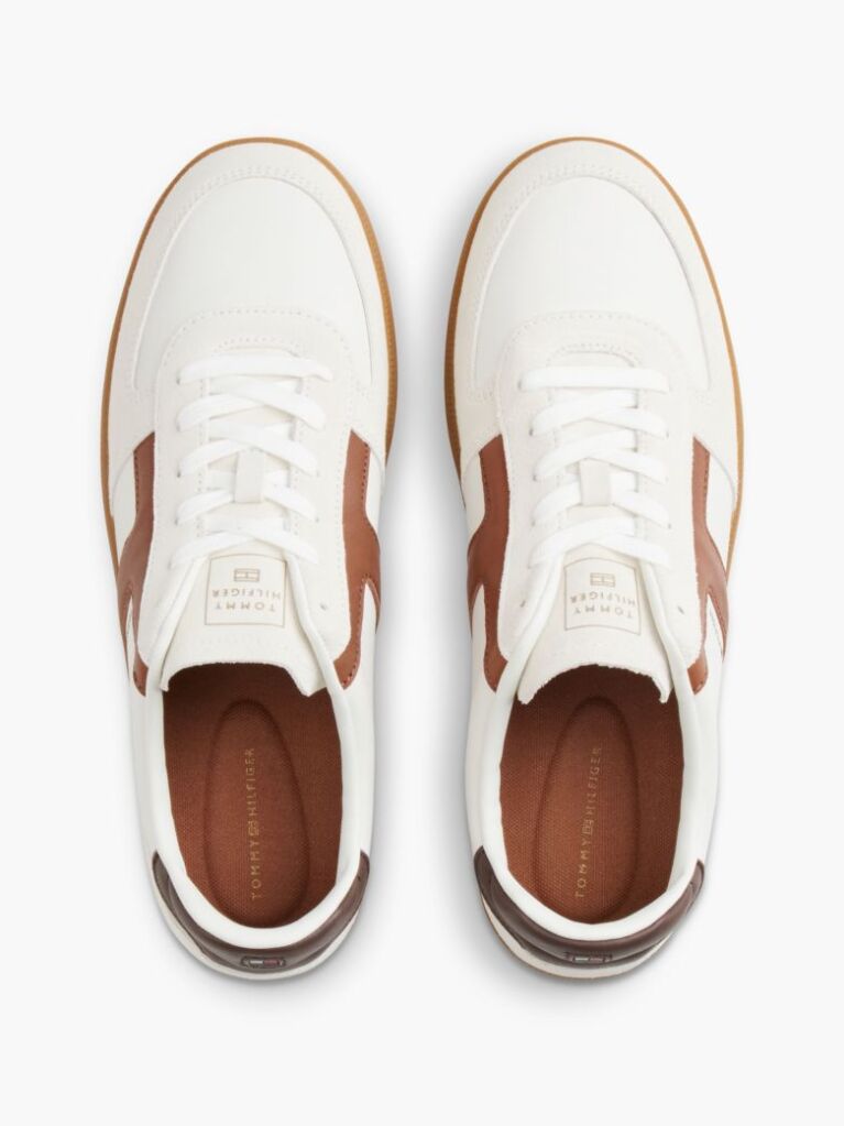 Beige Leather Mixed Texture Trainers  Men
