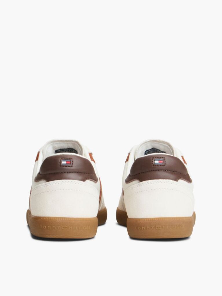 Beige Leather Mixed Texture Trainers  Men
