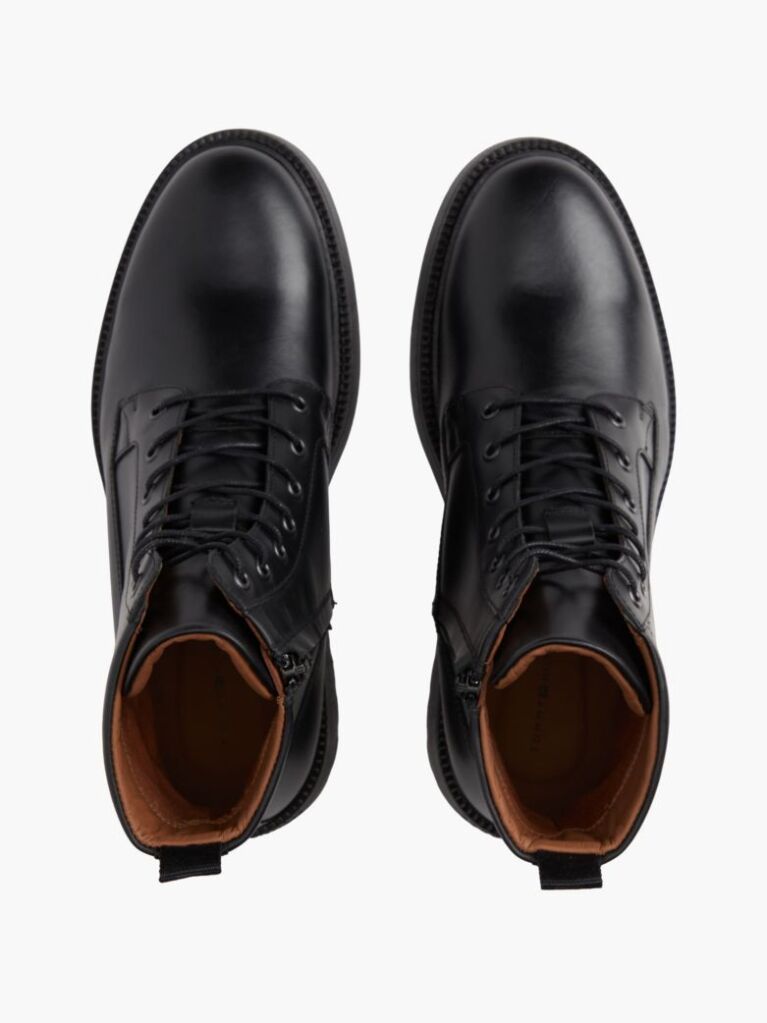 Black Leather Cleat Zip-Up Mid Boots  Men