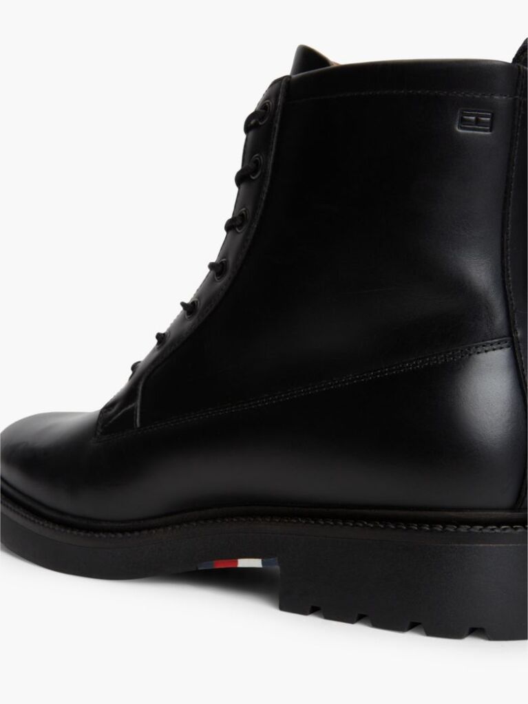 Black Leather Cleat Zip-Up Mid Boots  Men
