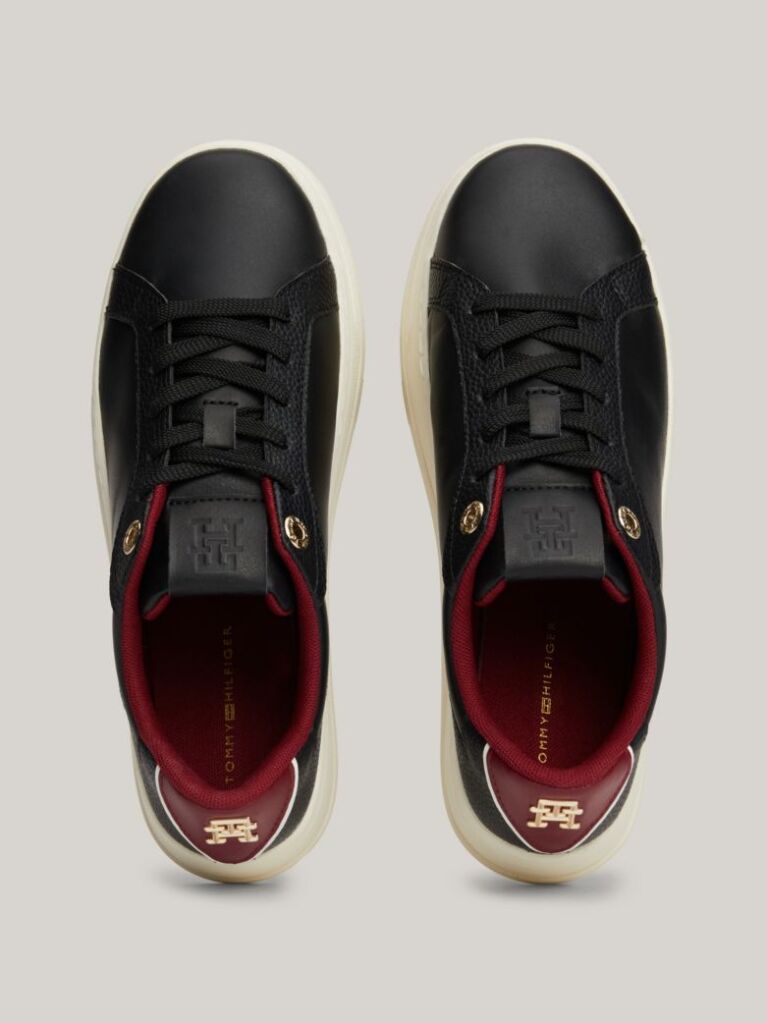 Black TH Monogram Leather Platform Trainers  Women