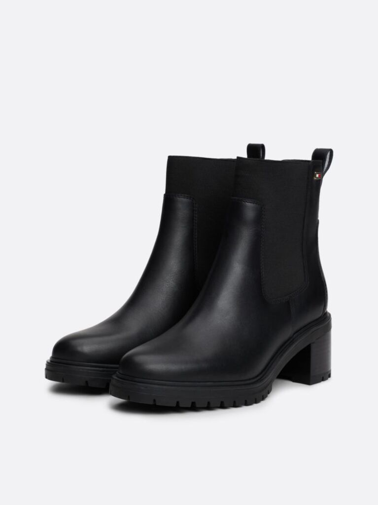 Negru Enamel Flag Leather Cleat Chelsea Boots  Femei