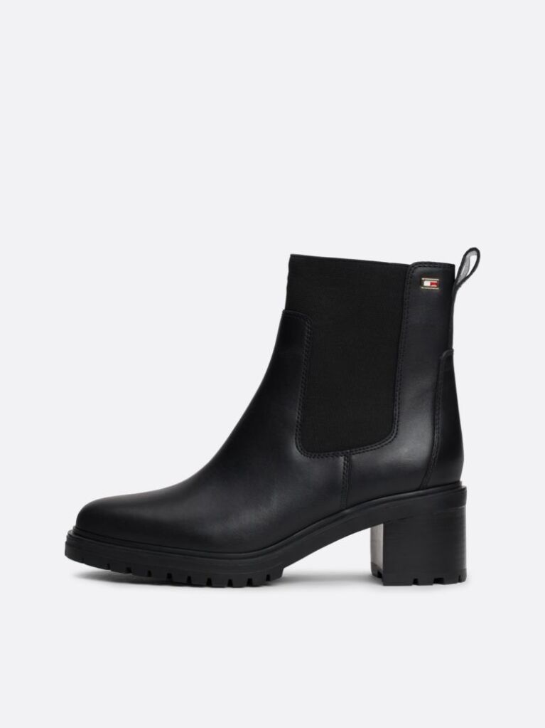 Negru Enamel Flag Leather Cleat Chelsea Boots  Femei