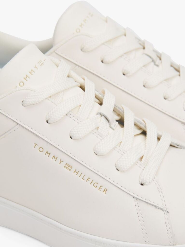 White Essential Metallic Leather Court Trainers  Women