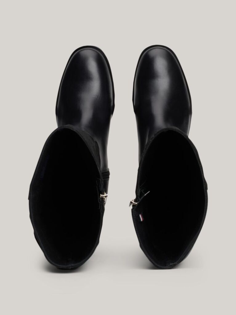 Black Leather Mixed Texture Knee-High Boots  Women