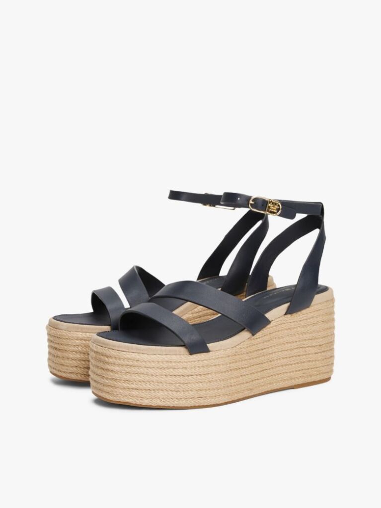 Blue Espadrile Cu Platforma Din Piele  Femei