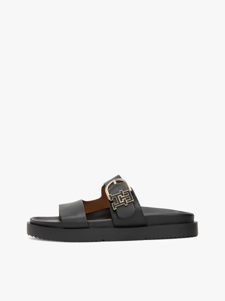 Negru Sandale Din Piele Si Monograma Th  Femei