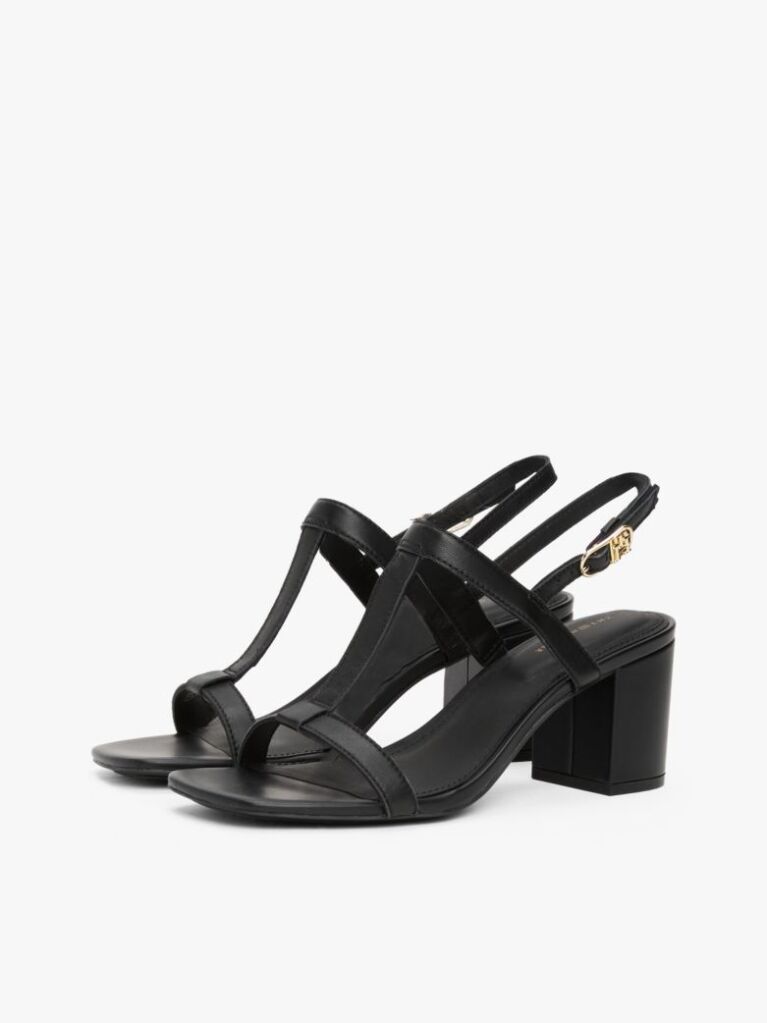 Negru Sandale Din Piele Cu Toc Gros  Femei