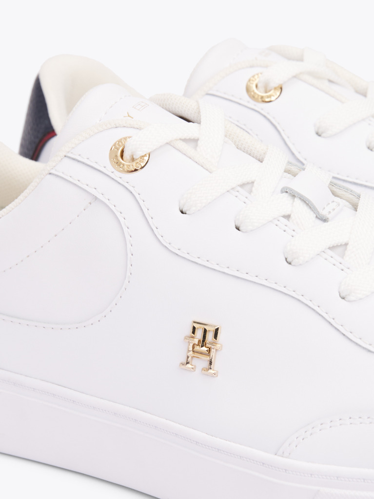 White Essential Leather Court Trainers  Women