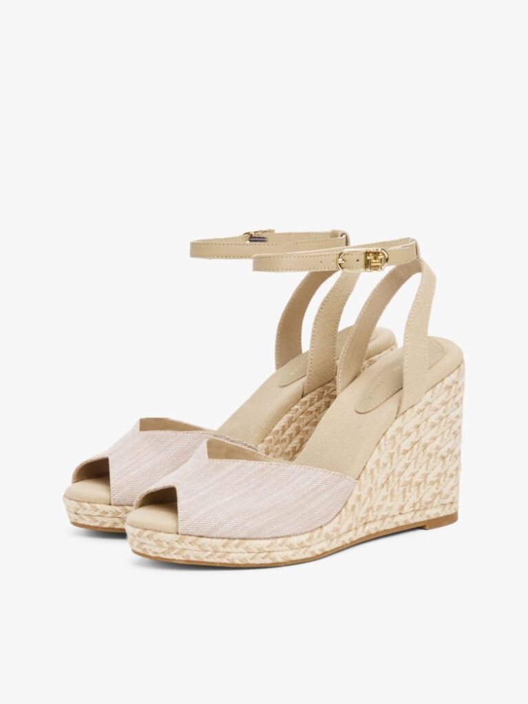 Beige Chambray Espadrille Wedge Sandals  Women