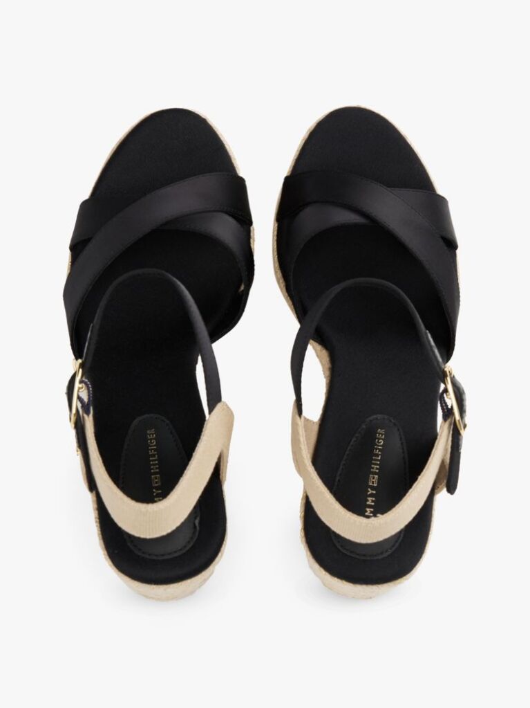 Negru Sandale Espadrile Cu Toc Wedge Si Bretele Din Satin  Femei