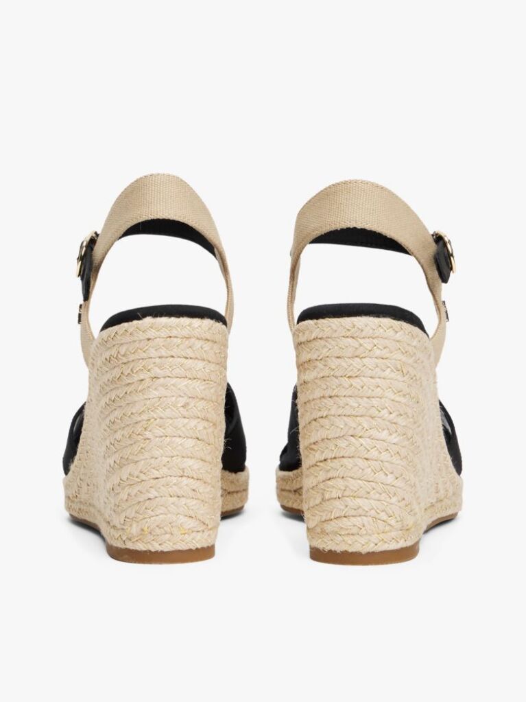 Negru Sandale Espadrile Cu Toc Wedge Si Bretele Din Satin  Femei