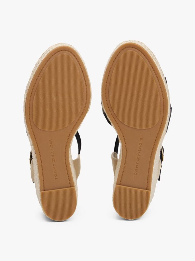 Negru Sandale Espadrile Cu Toc Wedge Si Bretele Din Satin  Femei