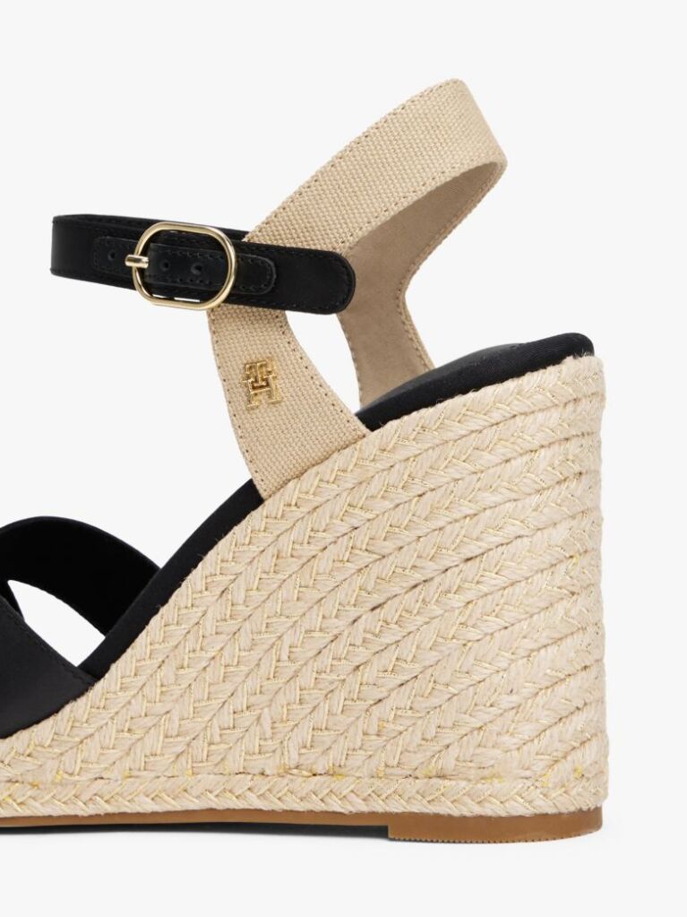 Negru Sandale Espadrile Cu Toc Wedge Si Bretele Din Satin  Femei
