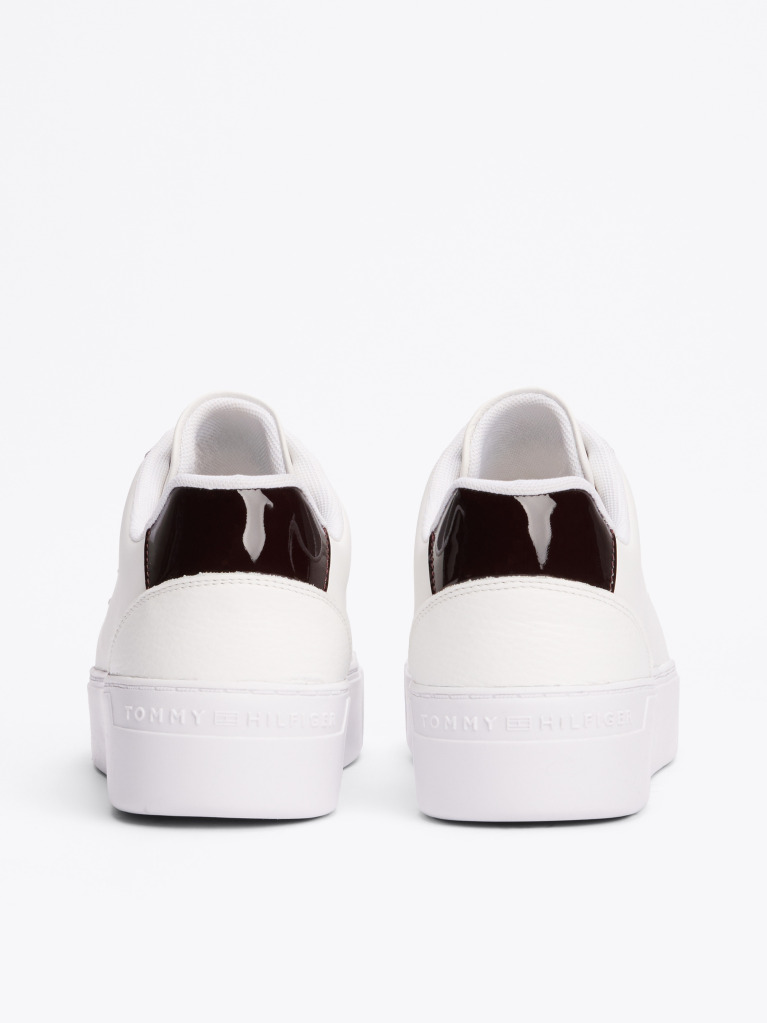 White Leather Flatform Court Trainers  Women