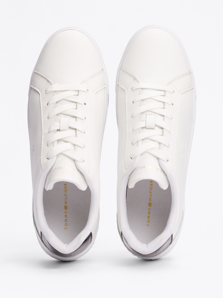 White Leather Flatform Court Trainers  Women
