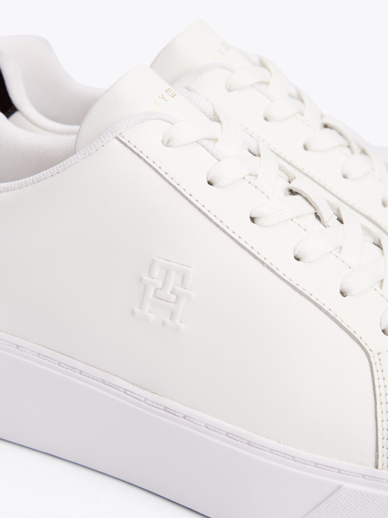 White Leather Flatform Court Trainers  Women