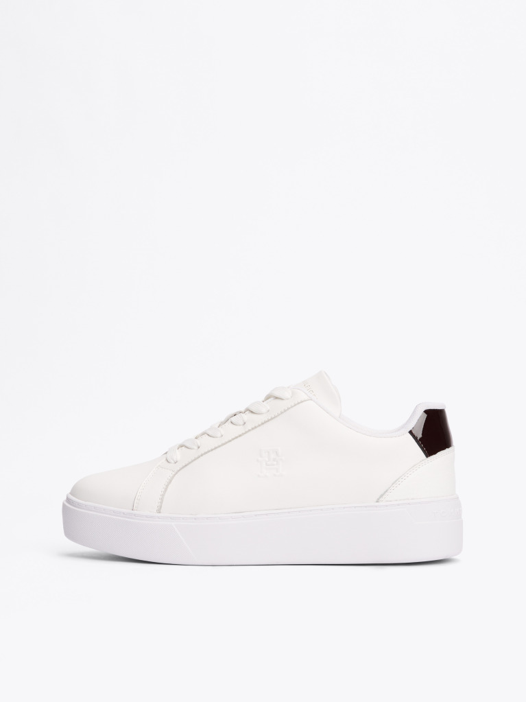 White Leather Flatform Court Trainers  Women