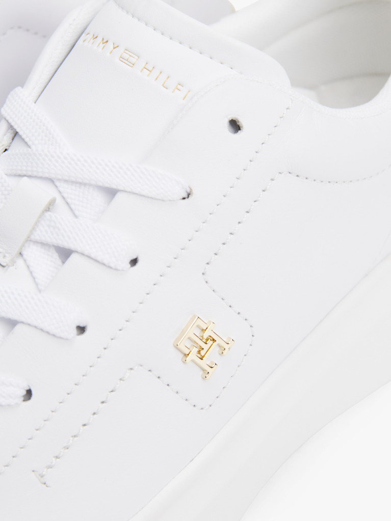 Alb Court Trainers Din Piele Cu Monograma TH  Femei