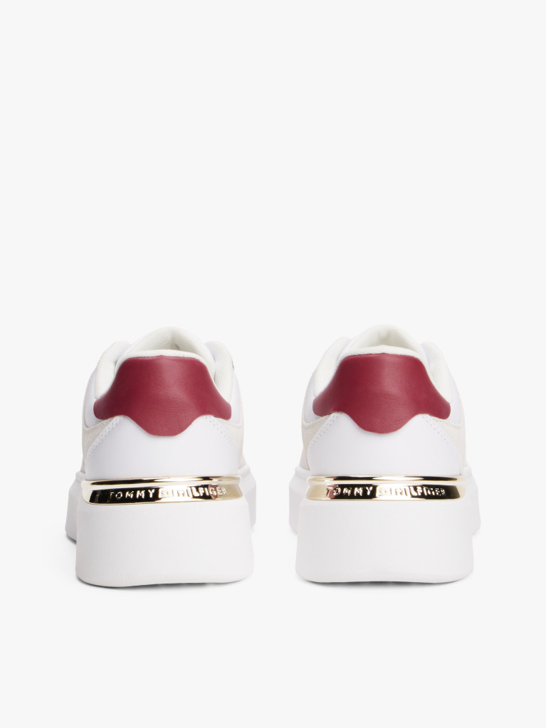 White Leather Mixed Texture Court Trainers  Women