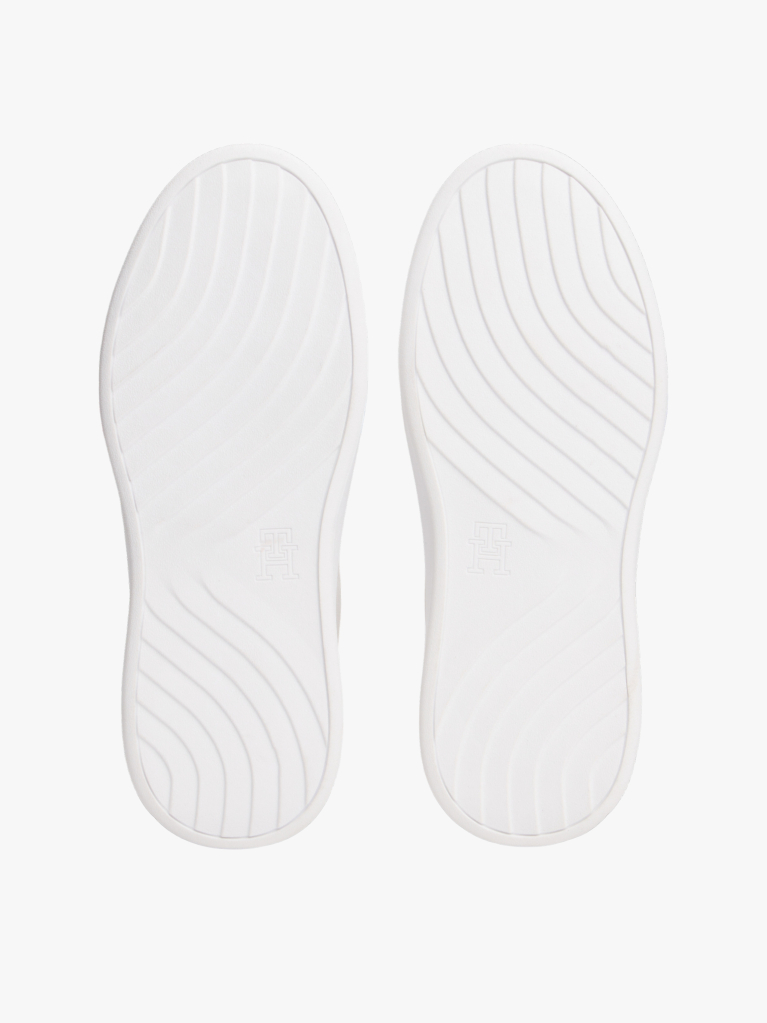White Leather Mixed Texture Court Trainers  Women
