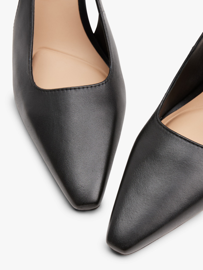 Negru Tocuri Slingback Din Piele Cu Varf Ascutit  Femei