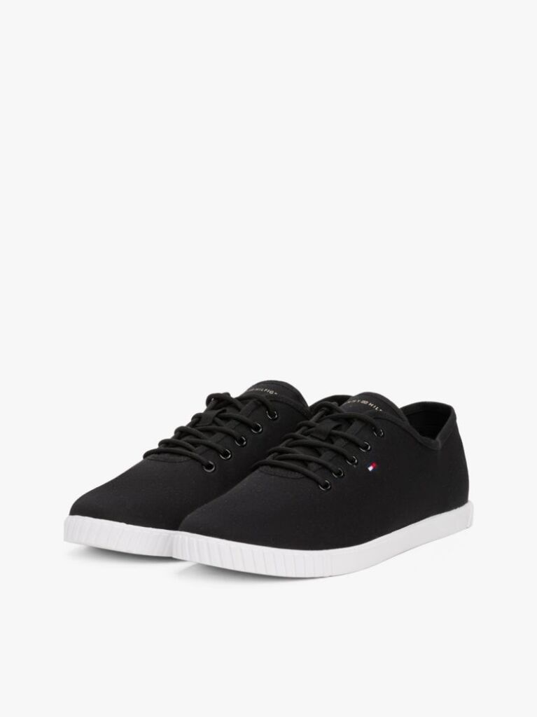Black Canvas Flag Embroidery Trainers  Women