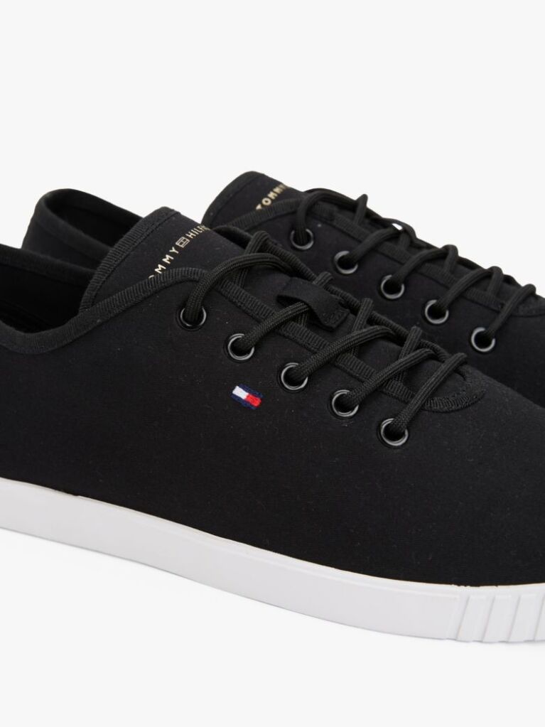 Black Canvas Flag Embroidery Trainers  Women