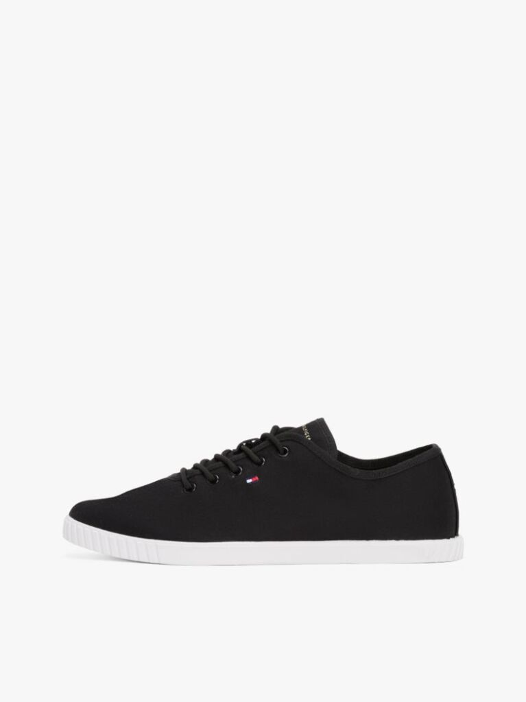 Black Canvas Flag Embroidery Trainers  Women