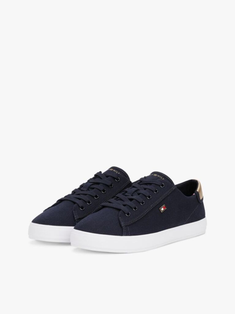 Blue Canvas Metallic Heel Trainers  Women