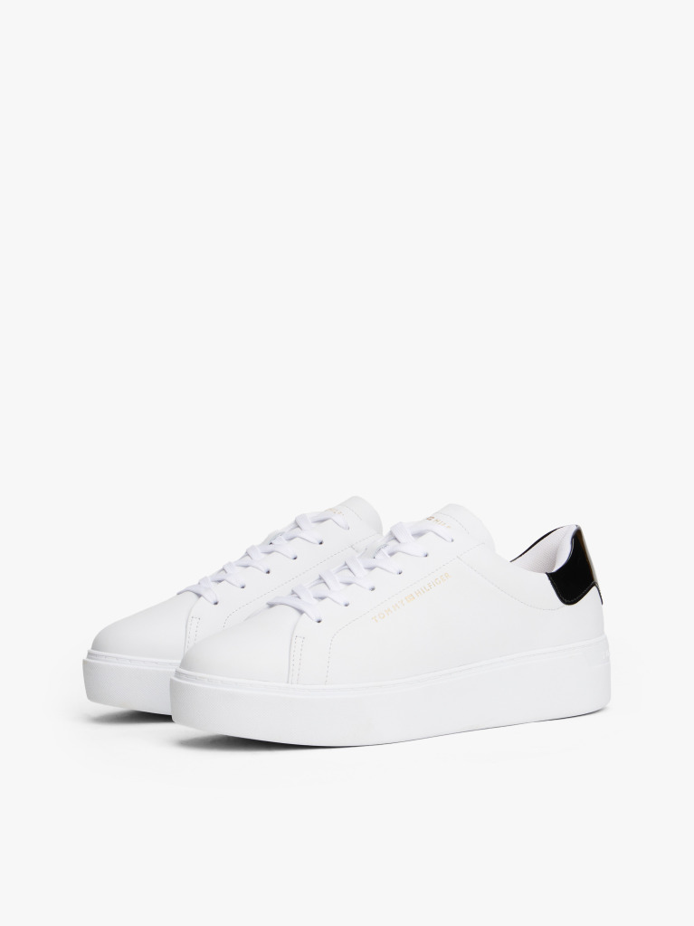 Alb Sneakers Cu Talpa Platforma Si Toc Contrast Din Piele  Femei
