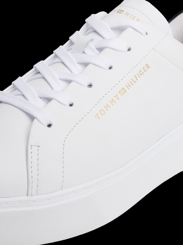 Alb Sneakers Cu Talpa Platforma Si Toc Contrast Din Piele  Femei