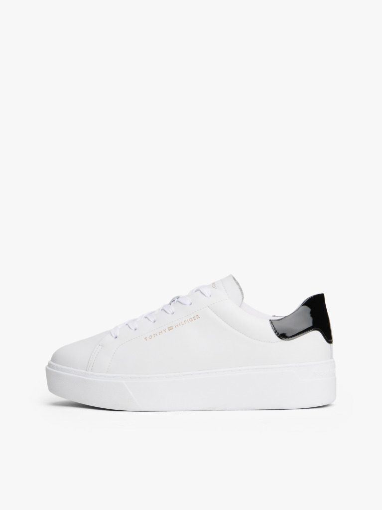 Alb Sneakers Cu Talpa Platforma Si Toc Contrast Din Piele  Femei