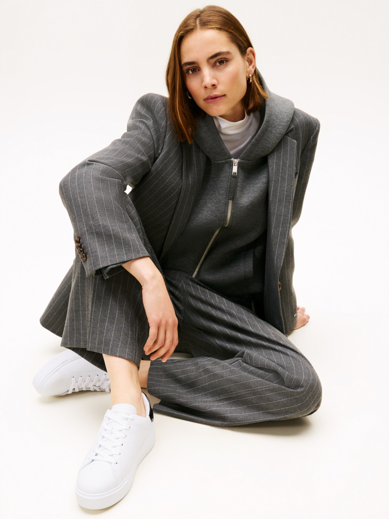 Alb Sneakers Cu Talpa Platforma Si Toc Contrast Din Piele  Femei
