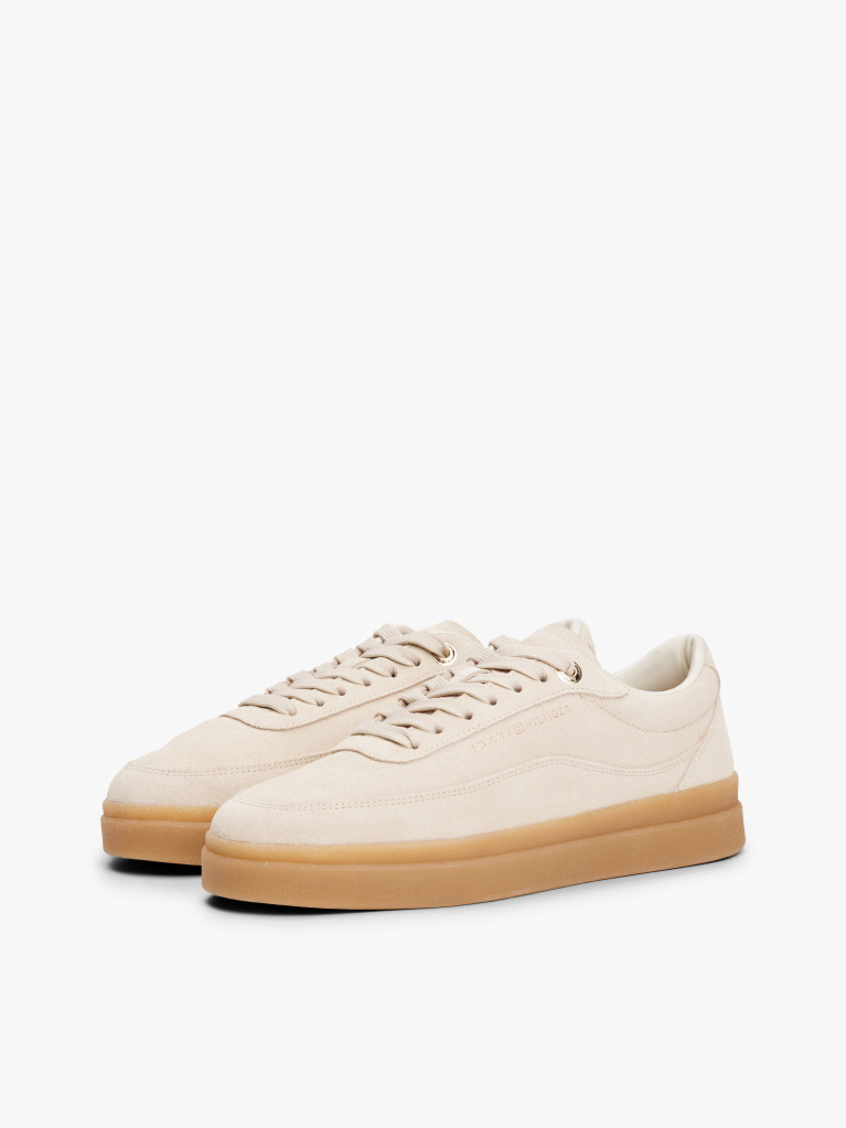 Bej Court Trainers Din Piele Intoarsa Cu Embosare  Femei