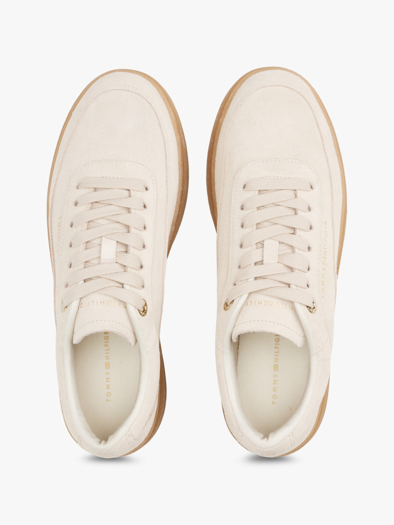Bej Court Trainers Din Piele Intoarsa Cu Embosare  Femei