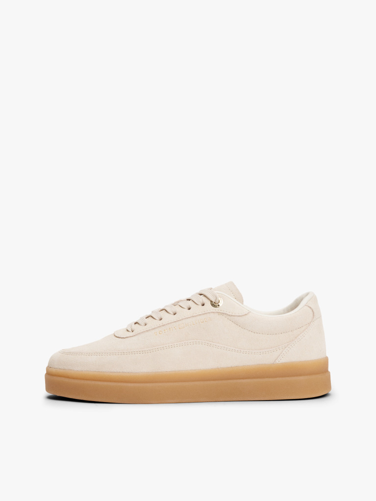 Bej Court Trainers Din Piele Intoarsa Cu Embosare  Femei