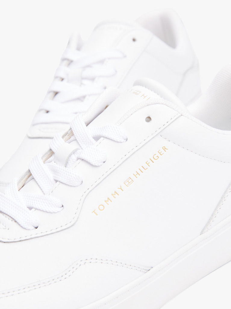 White Leather Embossed Cupsole Trainers  Women