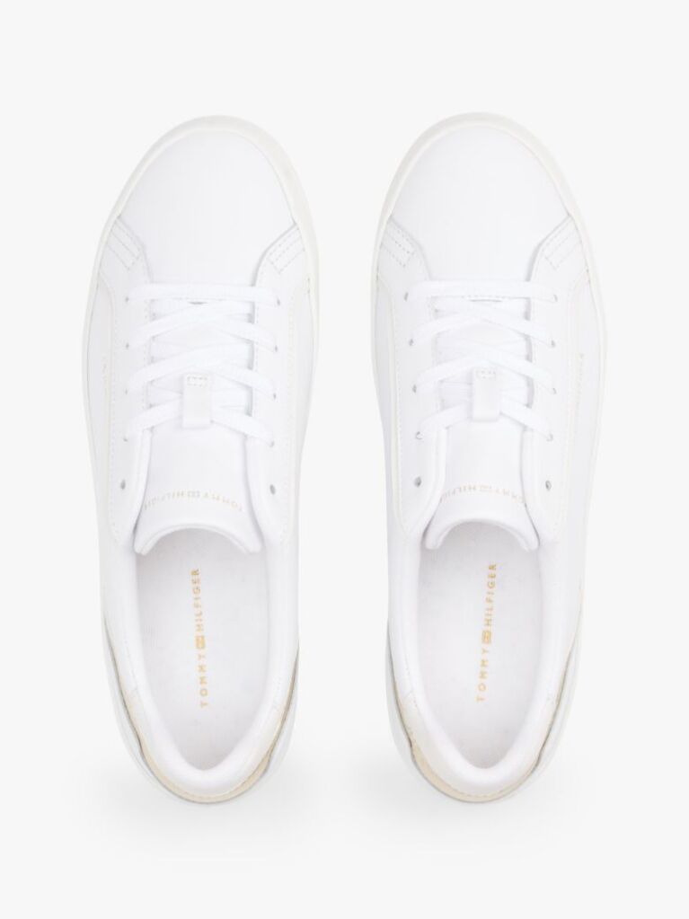 Alb Sneakers Din Piele Cu Embosare Metalica  Femei