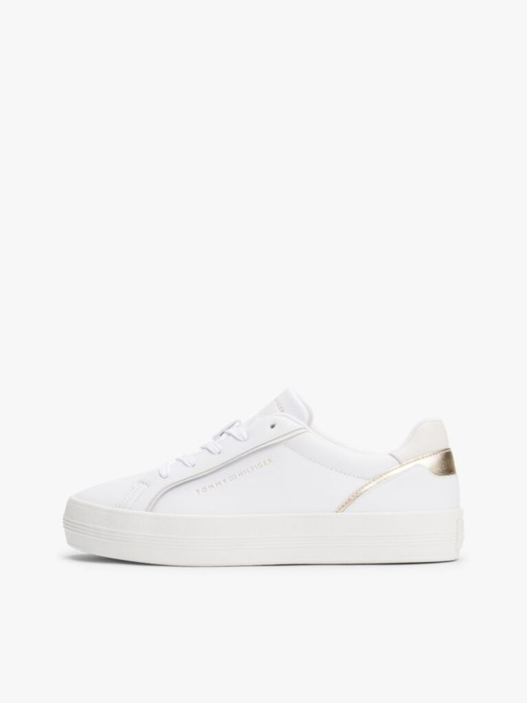 Alb Sneakers Din Piele Cu Embosare Metalica  Femei