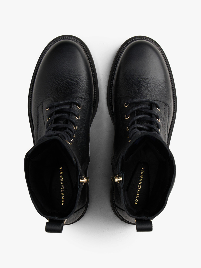Black Pebble Grain Leather Chunky Boots  Women