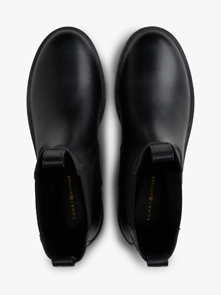Black Leather Cleat Mid Chelsea Boots  Women