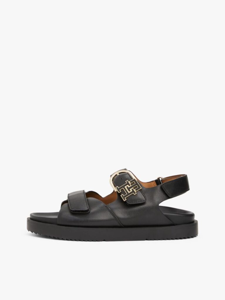 Negru Sandale Din Piele Cu Monograma Th  Femei