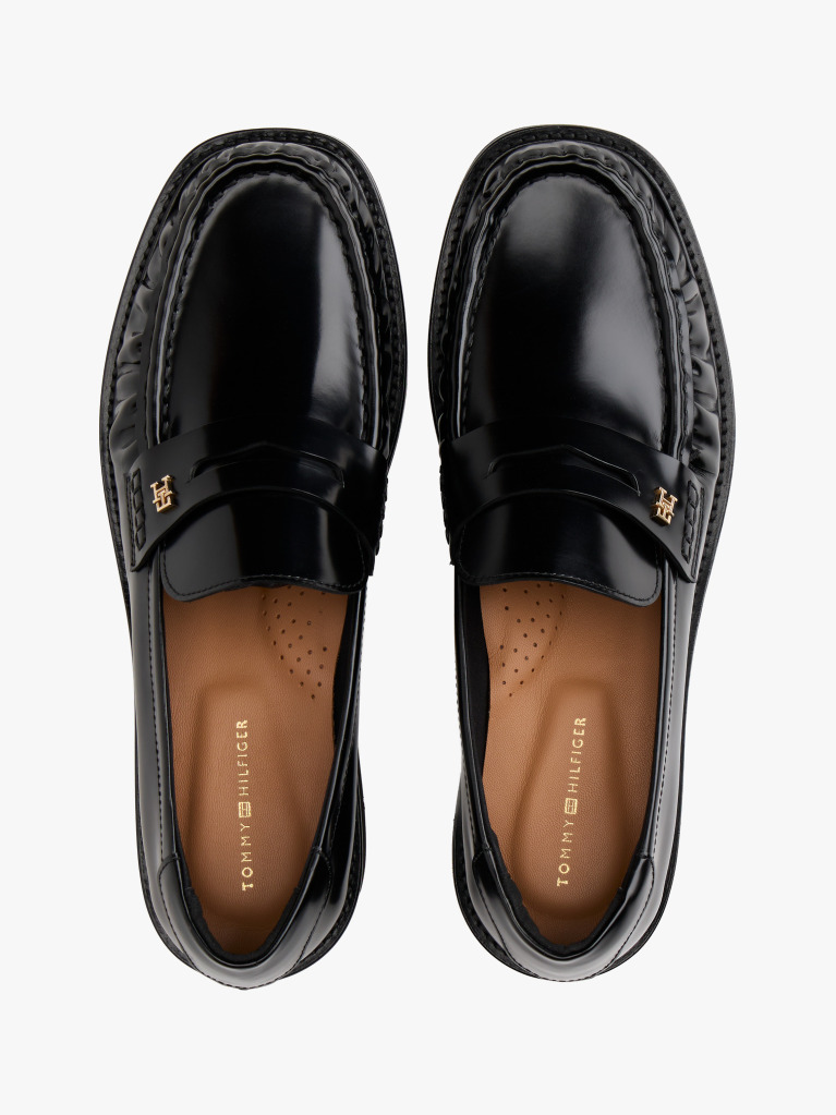 Black Leather Square Toe Loafers  Women