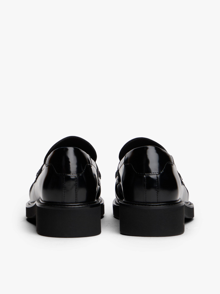 Black Leather Square Toe Loafers  Women