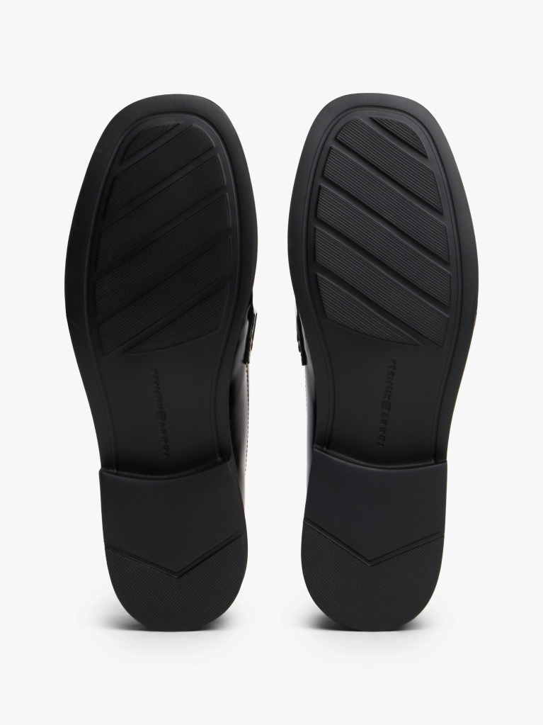 Black Leather Square Toe Loafers  Women