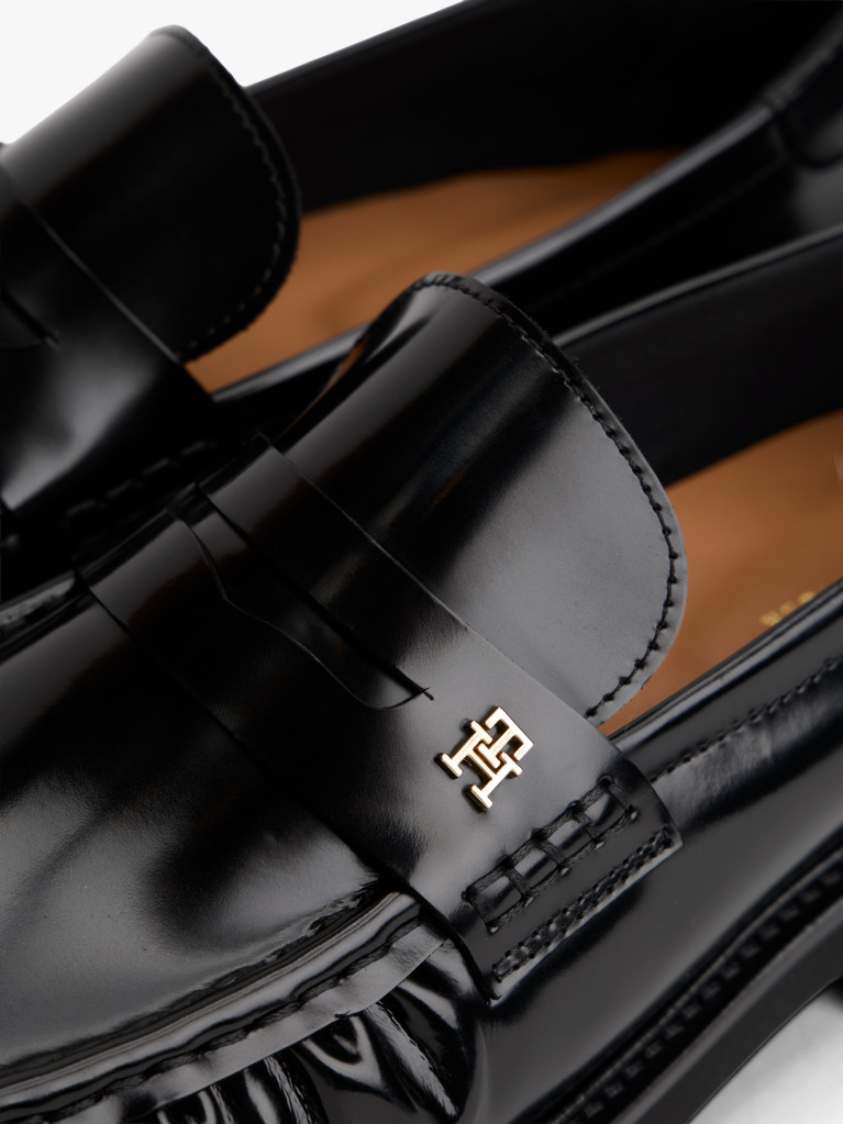 Black Leather Square Toe Loafers  Women